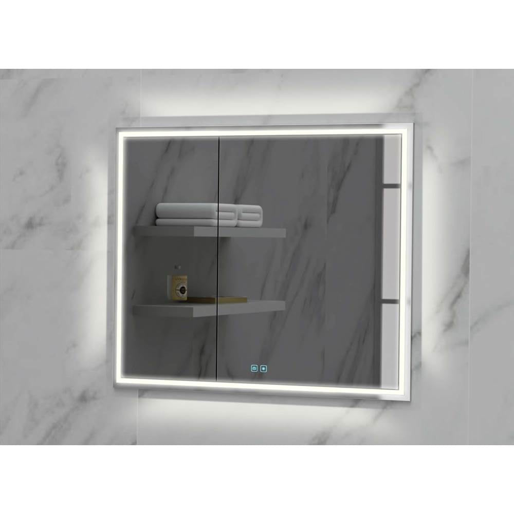 Madeli - Madeli Illusion Lighted Mirrored Cabinet, Recessed Mount, 36'' x 36'' x 4-3/4'', For Right Basin, Frame in Satin Brass, 2700/4000K Temperature, Deffoger, Dimmable, Three-direction Light Diffuser - Brushed Nickel