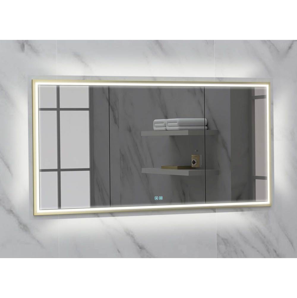 Madeli - Madeli Illusion Lighted Mirrored Cabinet, Recessed Mount, 60'' x 36'' x 4-3/4'', For Single Basin, Frame in Satin Brass, 2700/4000K Temperature, Deffoger, Dimmable, Three-direction Light Diffuser - Satin Brass