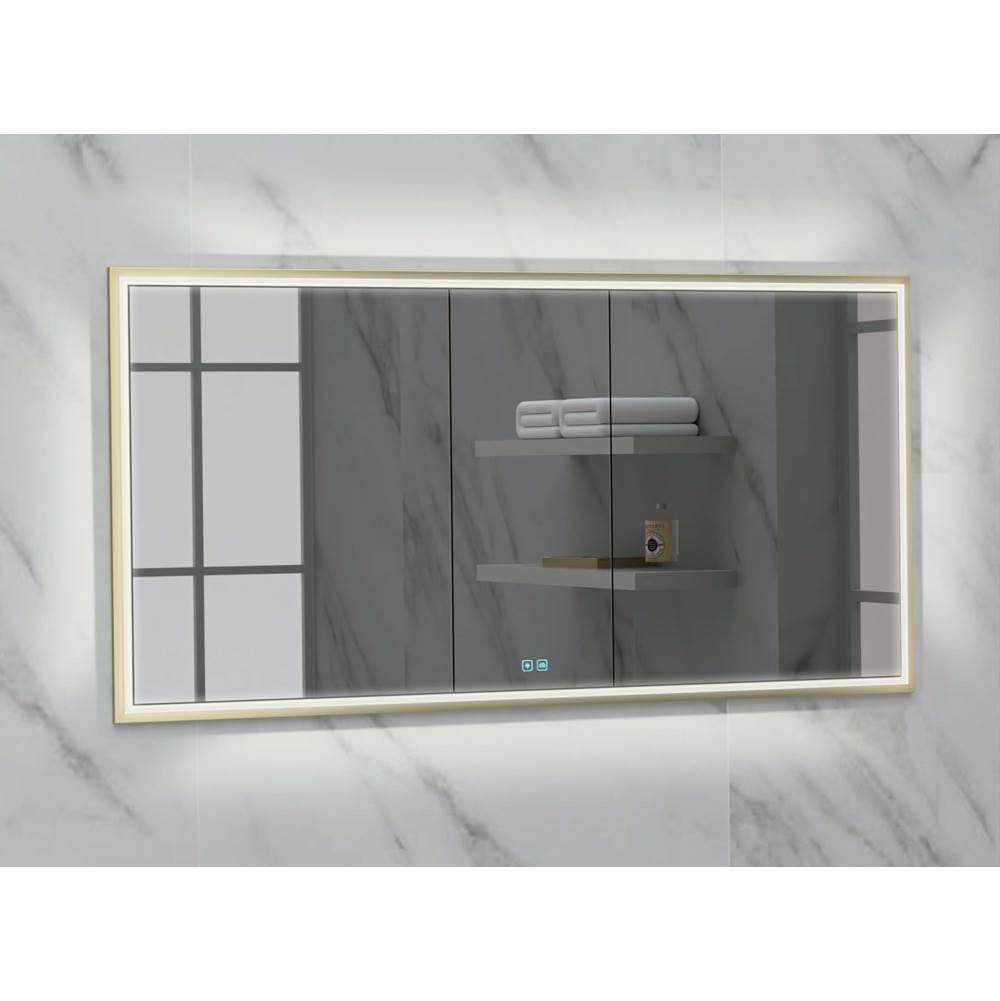 Madeli - Madeli Illusion Lighted Mirrored Cabinet, Recessed Mount, 60'' x 36'' x 4-3/4'', For Double Basin, Frame in Satin Brass, 2700/4000K Temperature, Deffoger, Dimmable, Three-direction Light Diffuser - Satin Brass