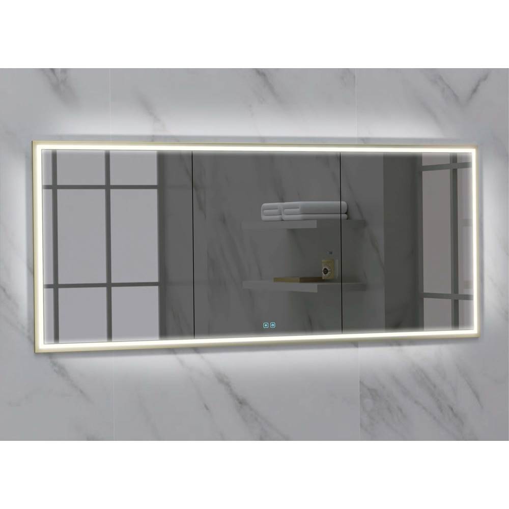 Madeli - Madeli Illusion Lighted Mirrored Cabinet, Recessed Mount, 72'' x 36'' x 4-3/4'', Unibody, Frame in Satin Brass, 2700/4000K Temperature, Deffoger, Dimmable, Three-direction Light Diffuser - Satin Brass