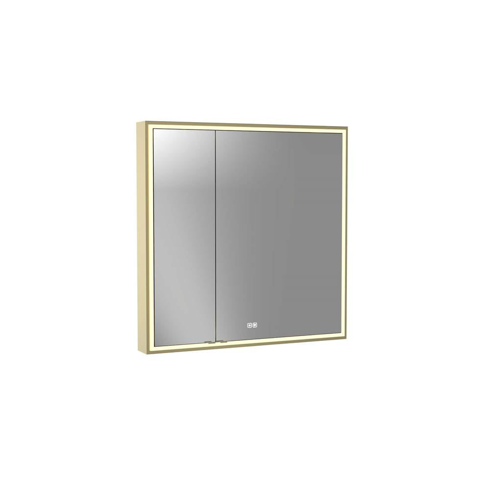 Madeli - Madeli Pioneer Lighted Mirrored Cabinet, Surface Mount, 36'' x 36'' x 4-3/4'', For Right Basin, Frame in Satin Brass, 2700/4000K Temperature, Deffoger, Dimmable, Three-direction Light Diffuser - Satin Brass
