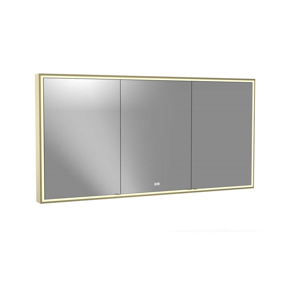 Madeli - Madeli Pioneer Lighted Mirrored Cabinet, Surface Mount, 72'' x 36'' x 4-3/4'', Unibody, Frame in Satin Brass, 2700/4000K Temperature, Deffoger, Dimmable, Three-direction Light Diffuser - Satin Brass