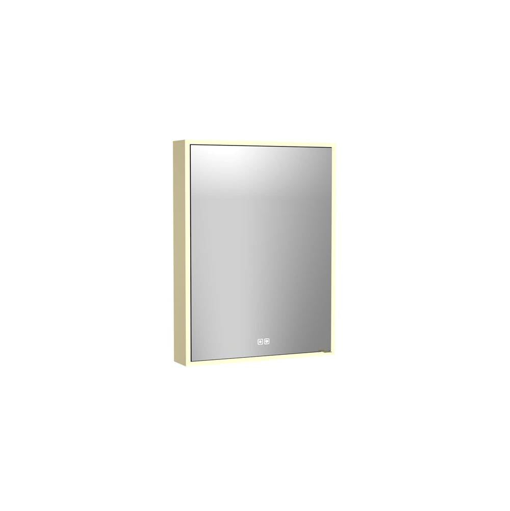 Madeli - Madeli Vanguard Lighted Mirrored Cabinet, Surface Mount, 24'' x 30'' x 4-3/4'', R Hinged, Side Kit in Satin Brass, 2700/4000K Temperature, Deffoger, Dimmable, Three-direction Light Diffuser - Satin Brass