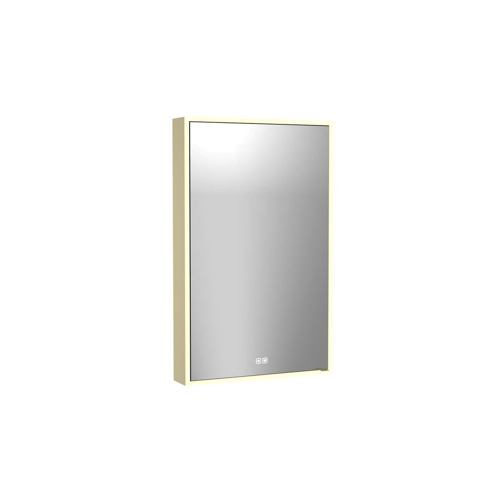 Madeli - Madeli Vanguard Lighted Mirrored Cabinet, Surface Mount, 24'' x 36'' x 4-3/4'', R Hinged, Side Kit in Satin Brass, 2700/4000K Temperature, Deffoger, Dimmable, Three-direction Light Diffuser - Satin Brass