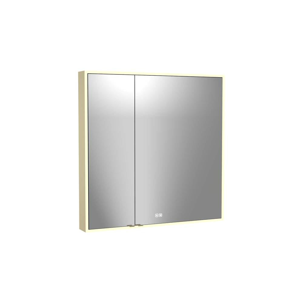 Madeli - Madeli Vanguard Lighted Mirrored Cabinet, Surface Mount, 36'' x 36'' x 4-3/4'', For Right Basin, Side Kit in Satin Brass, 2700/4000K Temperature, Deffoger, Dimmable, Three-direction Light Diffuser - Satin Brass