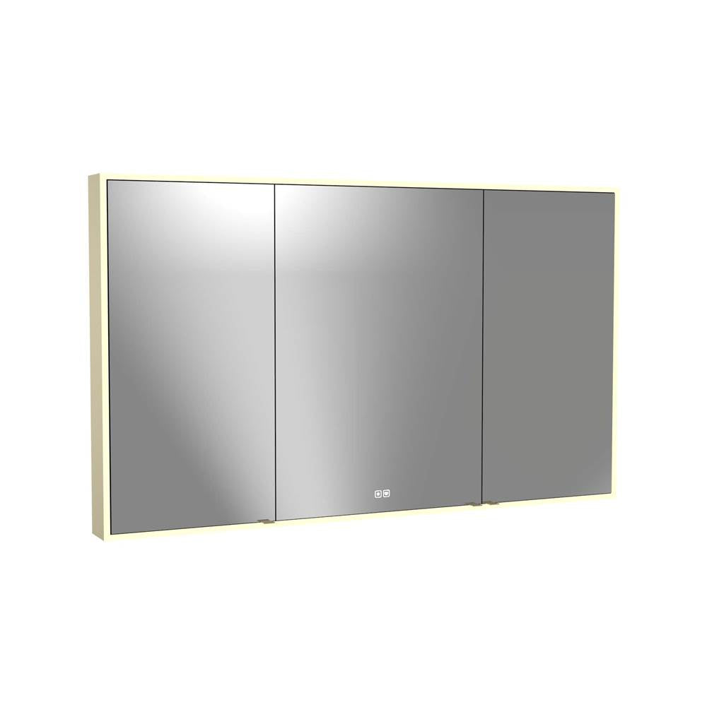 Madeli - Madeli Vanguard Lighted Mirrored Cabinet, Surface Mount, 60'' x 36'' x 4-3/4'', For Singel Basin, Side Kit in Satin Brass, 2700/4000K Temperature, Deffoger, Dimmable, Three-direction Light Diffuser - Satin Brass