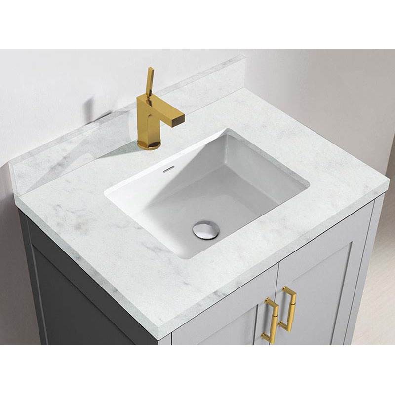 Madeli - Madeli Quartzstone Countertop, 30'' x 18'' x 3/4'', Single Faucet Hole in White Carrara - White Carrara