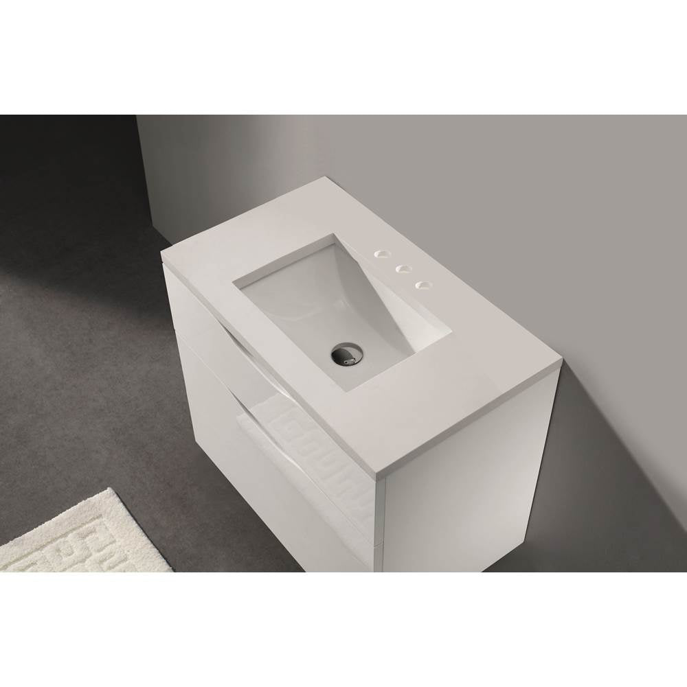 Madeli - Madeli Quartzstone Countertop, 30'' x 18'' x 3/4'', 8'' Widespread Faucet Holes in White - White