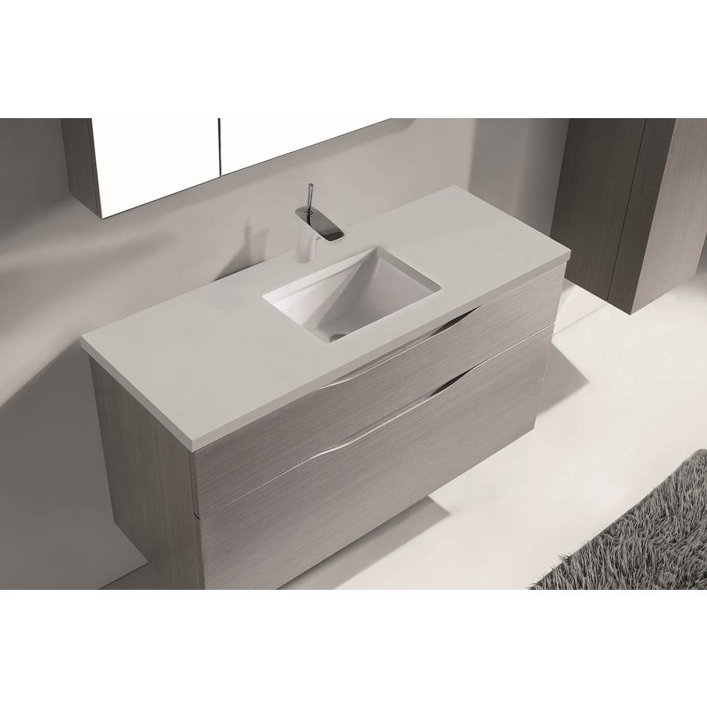 Madeli - Madeli Quartzstone Countertop, 48'' x 18'' x 3/4'', Single Basin, Single Faucet Hole in White - White