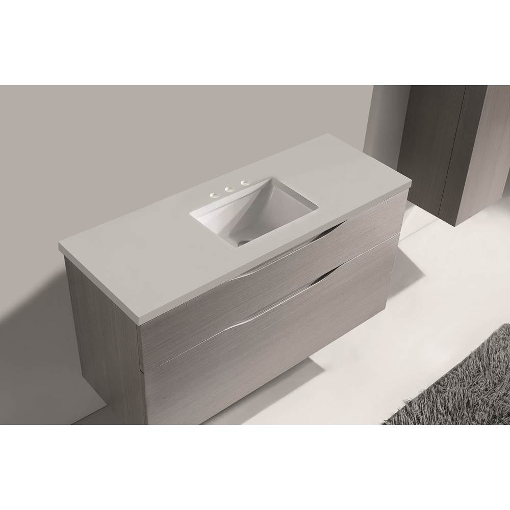 Madeli - Madeli Quartzstone Countertop, 48'' x 18'' x 3/4'', Single Basin, 8'' Widespread Faucet Holes in White - White
