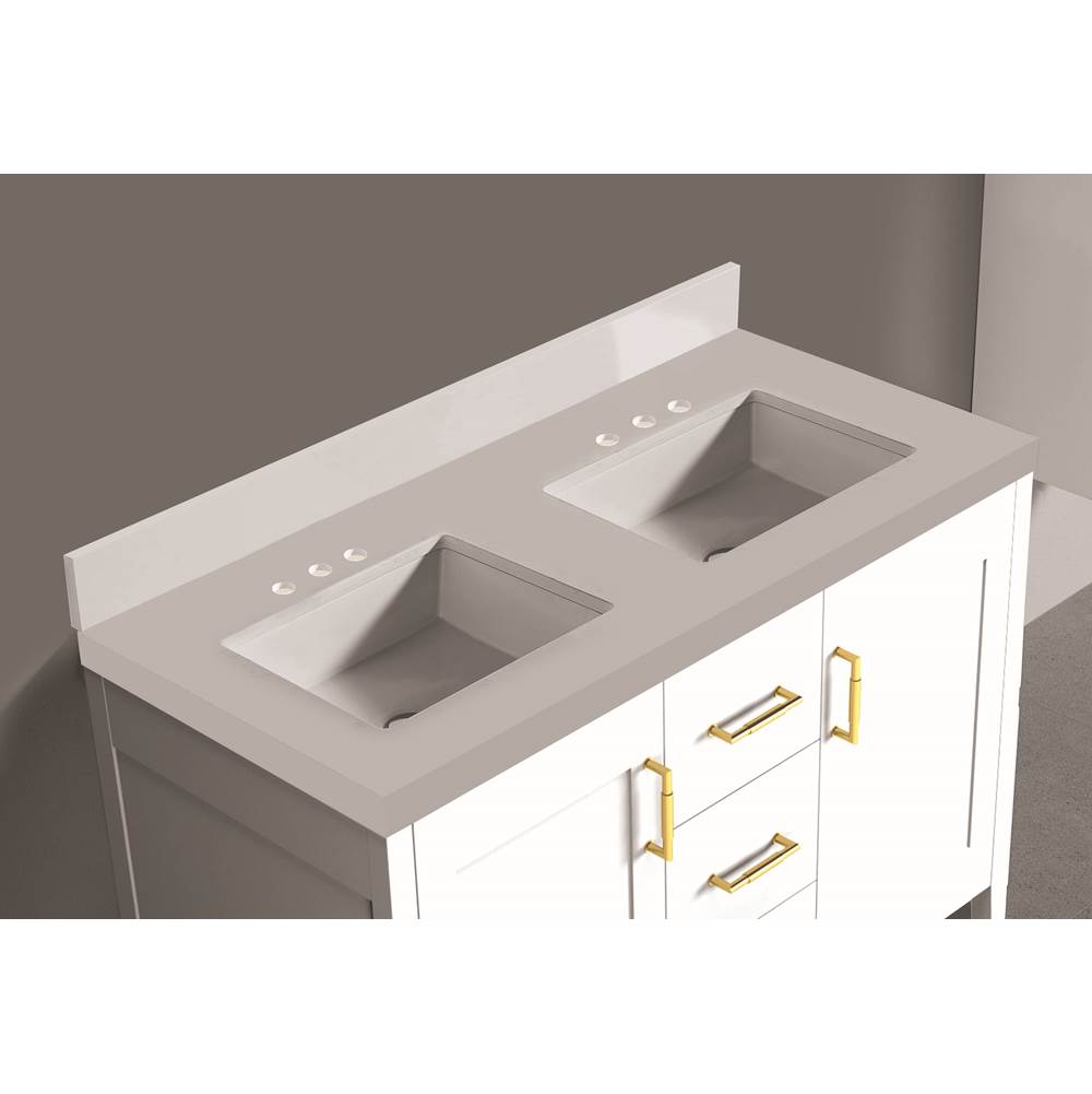 Madeli - Madeli Quartzstone Countertop, 48'' x 18'' x 3/4'', Double Basin, 8'' Widespread Faucet Holes in White - White