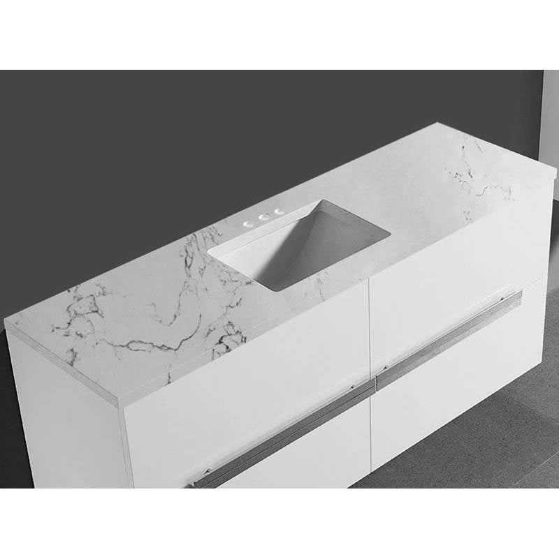 Madeli - Madeli Quartzstone Countertop, 60'' x 18'' x 3/4'', Single Basin, 8'' Widespread Faucet Holes in White Carrara - White Carrara