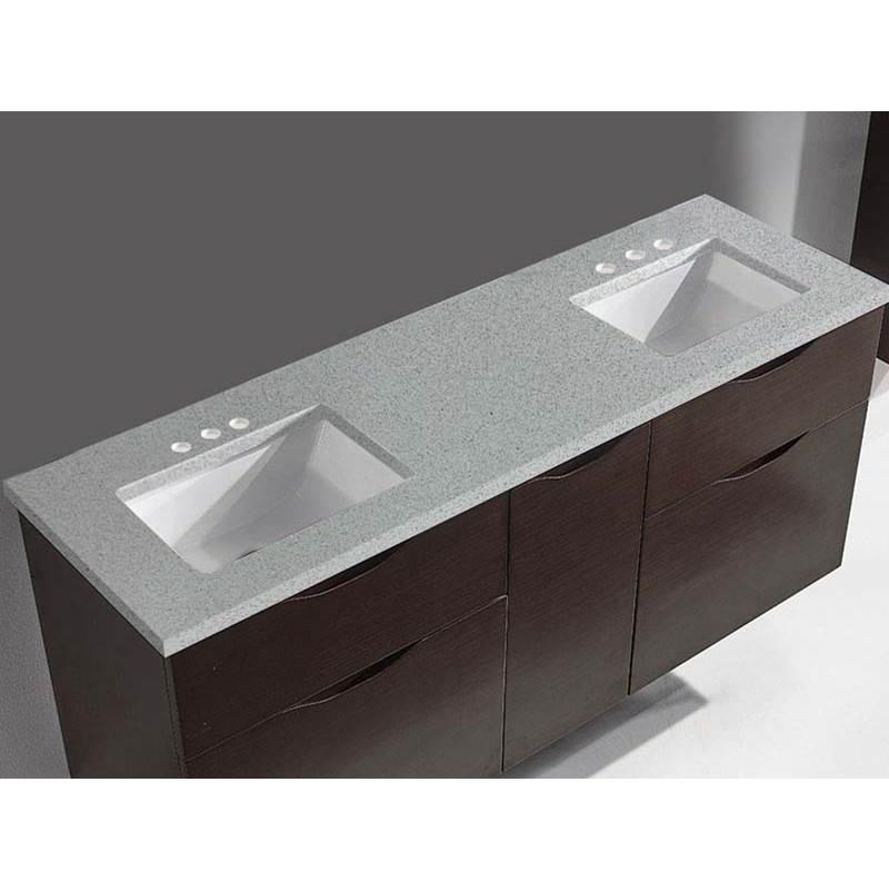 Madeli - Madeli Quartzstone Countertop, 60'' x 18'' x 3/4'', Double Basin, 8'' Widespread Faucet Holes in Silver Grey - Silver Grey
