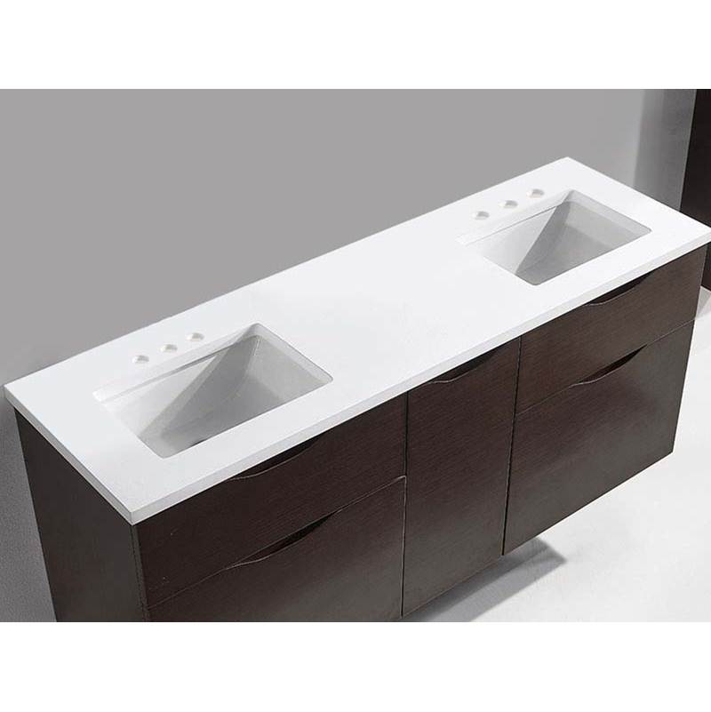 Madeli - Madeli Quartzstone Countertop, 60'' x 18'' x 3/4'', Double Basin, 8'' Widespread Faucet Holes in White - White