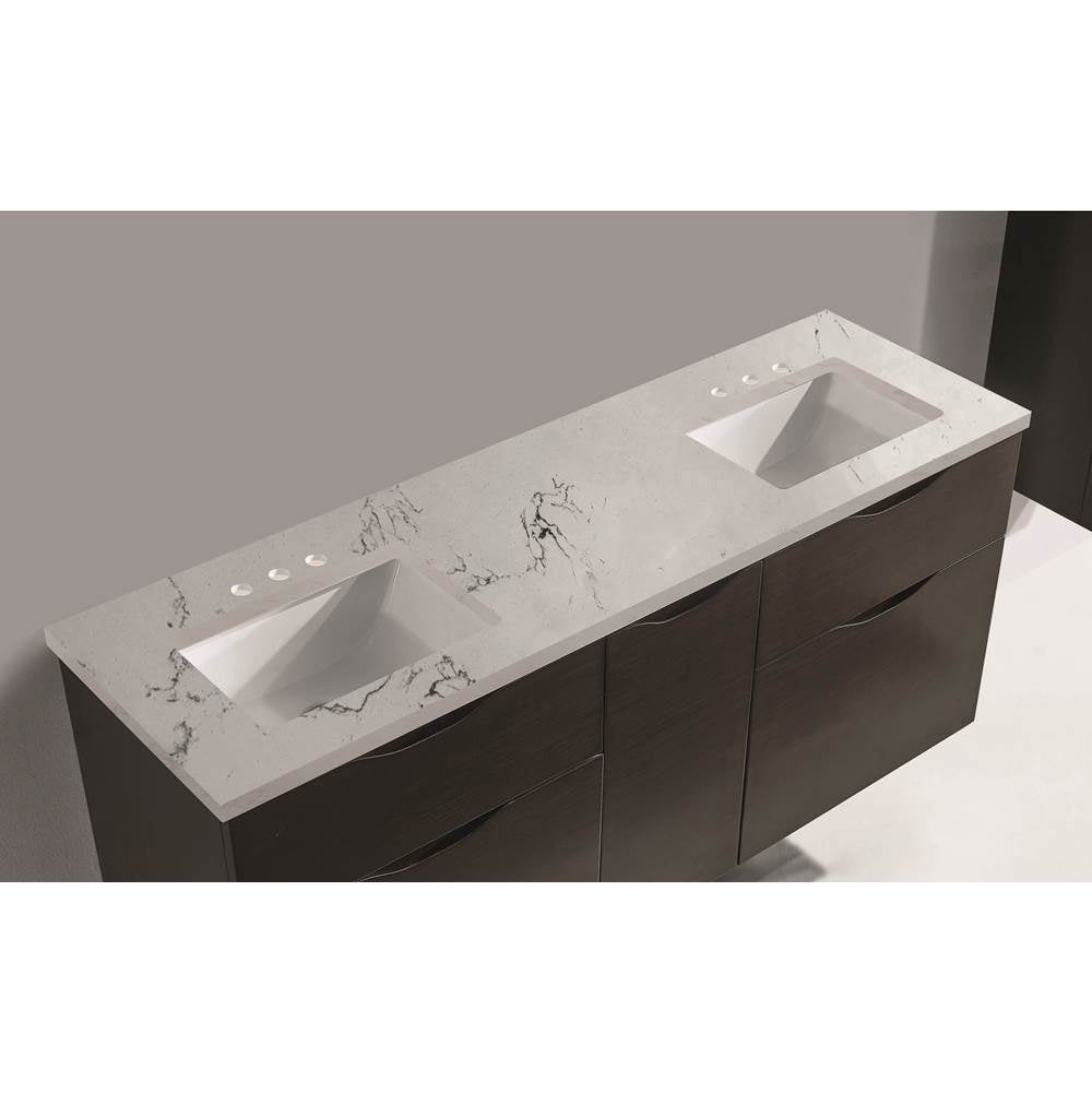 Madeli - Madeli Quartzstone Countertop, 72'' x 18'' x 3/4'', 8'' Widespread Faucet Holes in White Carrara - White Carrara