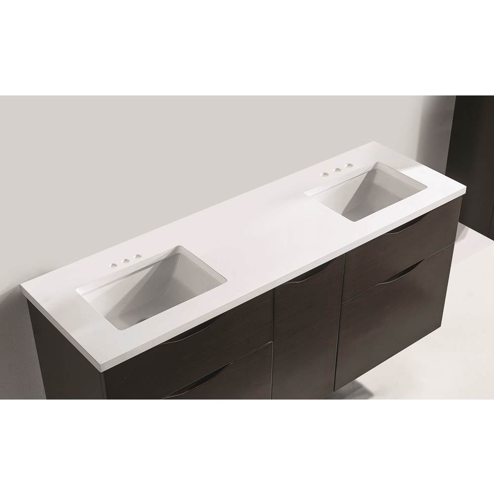 Madeli - Madeli Quartzstone Countertop, 72'' x 18'' x 3/4'', 8'' Widespread Faucet Holes in White - White