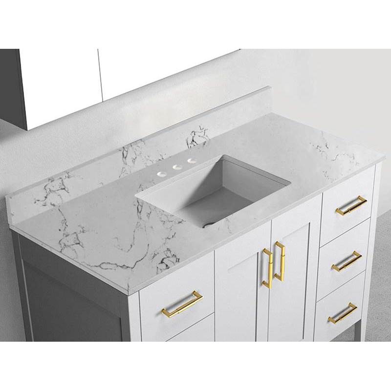 Madeli - Madeli Quartzstone Countertop, 48'' x 18'' x 3/4'', Single Basin, Single Faucet Hole in White Carrara - White Carrara