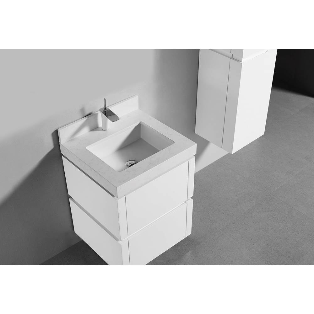 Madeli - Madeli Quartzstone Countertop, 24'' x 22'' x 3'', Single Faucet Hole in White Carrara - White Carrara