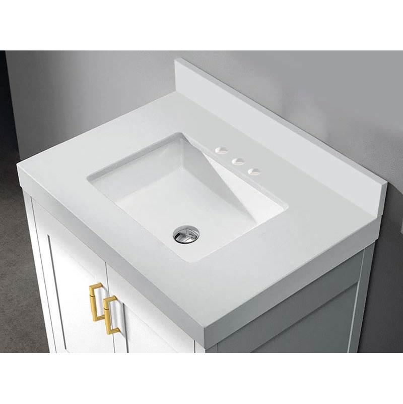 Madeli - Madeli Quartzstone Countertop, 24'' x 22'' x 3'', 8'' Widespread Faucet Holes in White - White