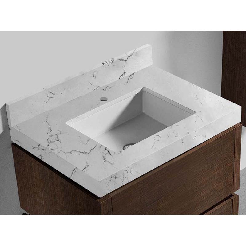 Madeli - Madeli Quartzstone Countertop, 30'' x 22'' x 3'', 8'' Widespread Faucet Holes in White Carrara - White Carrara