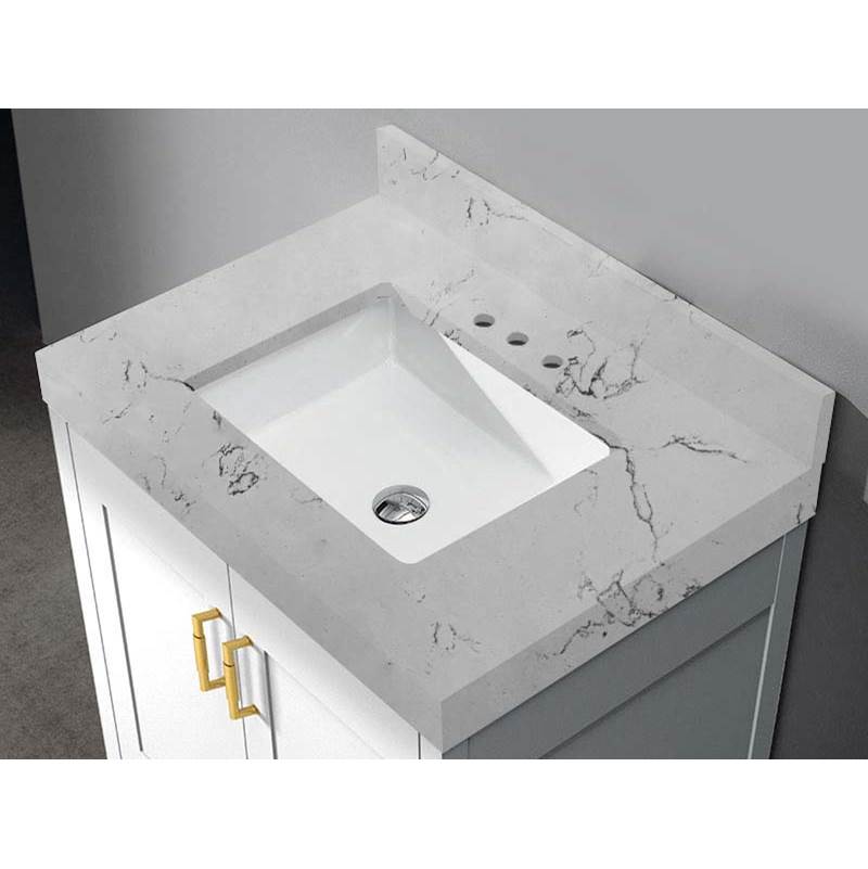 Madeli - Madeli Quartzstone Countertop, 36'' x 22'' x 3'', 8'' Widespread Faucet Holes in White Carrara - White Carrara