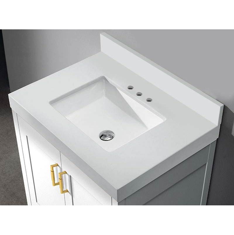 Madeli - Madeli Quartzstone Countertop, 36'' x 22'' x 3'', 8'' Widespread Faucet Holes in White - White