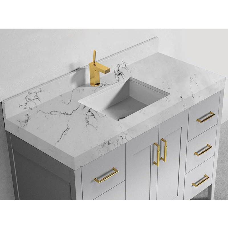 Madeli - Madeli Quartzstone Countertop, 48'' x 22'' x 3'', Single Basin, Single Faucet Hole in White Carrara - White Carrara