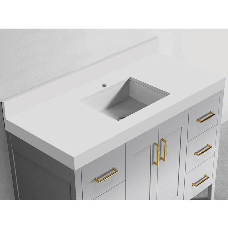 Madeli - Madeli Quartzstone Countertop, 48'' x 22'' x 3'', Single Basin, Single Faucet Hole in White - White