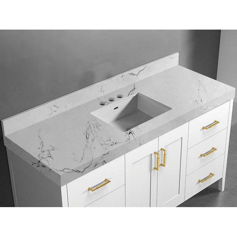 Madeli - Madeli Quartzstone Countertop, 60'' x 22'' x 3'', Single Basin, 8'' Widespread Faucet Holes in White Carrara - White Carrara