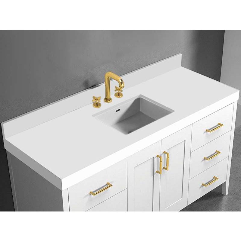 Madeli - Madeli Quartzstone Countertop, 60'' x 22'' x 3'', Single Basin, 8'' Widespread Faucet Holes in White - White