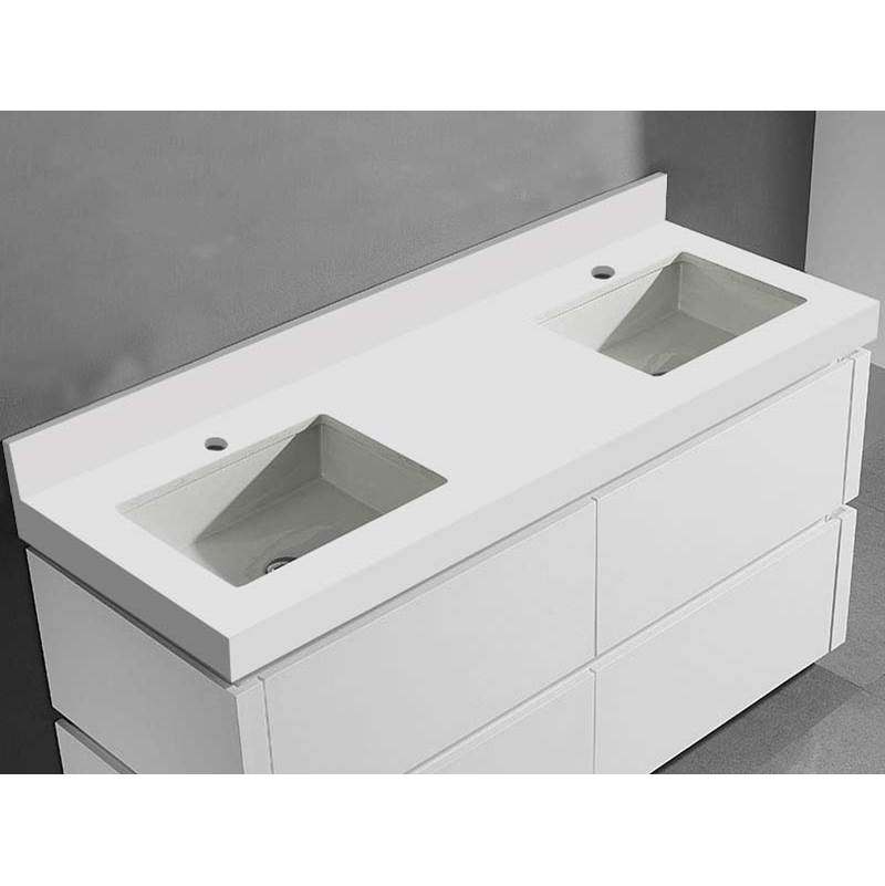 Madeli - Madeli Quartzstone Countertop, 60'' x 22'' x 3'', Double Basin, Single Faucet Hole in White - White