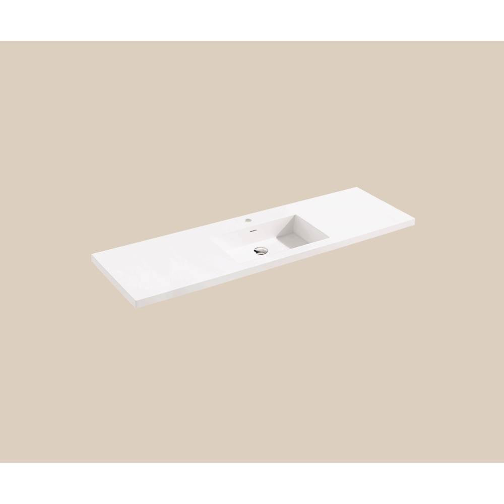 Madeli - Madeli X-Stone Top/Basin, 60'' x 18'' x 1-1/2'', Single Basin, Glossy White, Single Faucet Hole - White