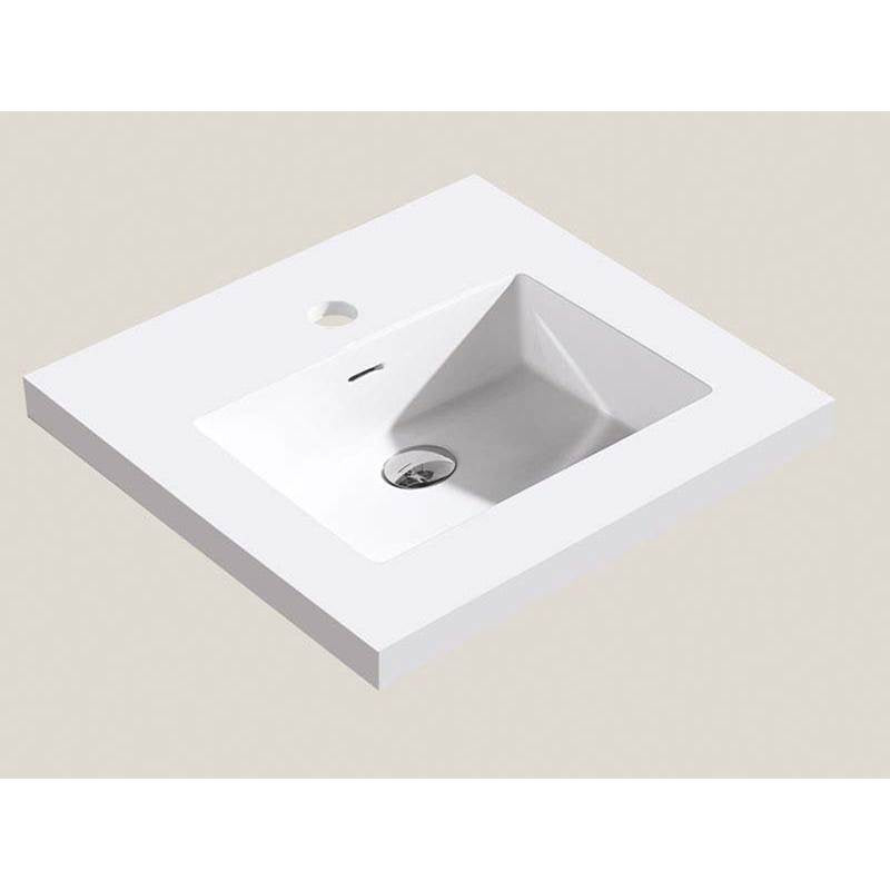 Madeli - Madeli X-Stone Top/Basin, 20'' x 20'' x 1-1/2'', Glossy White, Single Faucet Hole - White