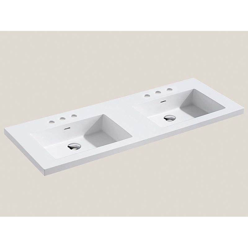 Madeli - Madeli X-Stone Top/Basin, 48'' x 22'' x 2'', Double Basin, Glossy White, 8'' Widespread Faucet Holes - White