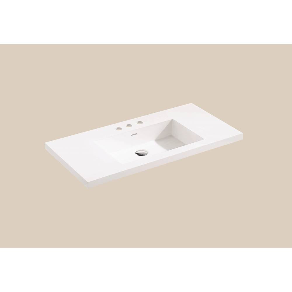 Madeli - Madeli X-Stone Top/Basin, 60'' x 22'' x 2'', Single Basin, Glossy White, 8'' Widespread Faucet Holes - White