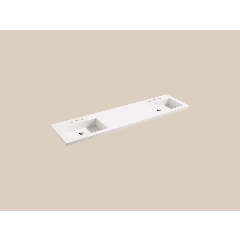 Madeli - Madeli X-Stone Top/Basin, 72'' x 22'' x 2'', Double Basin, Glossy White, 8'' Widespread Faucet Holes - White