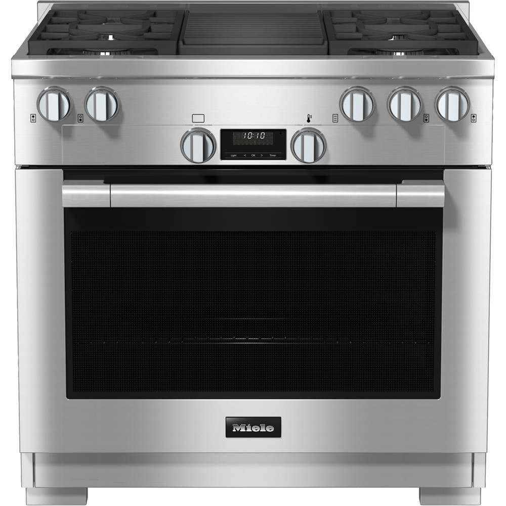 Miele - HR 1135-3 G AG GR - 36'' Gas Range DirectSelect 4 Burner/Grill - Clean Touch Steel