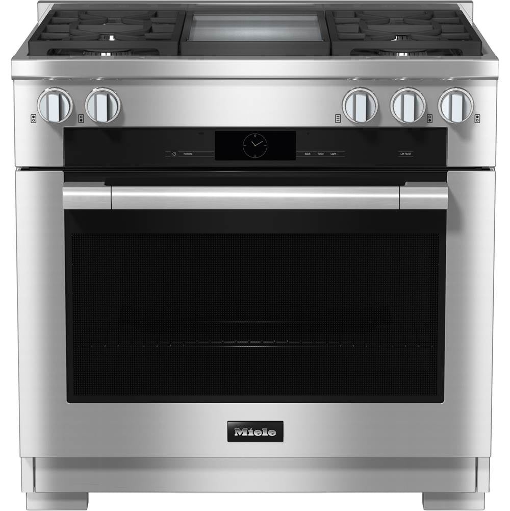 Miele - HR 1936-3 G DF GD - 36'' Duel Fuel Range 4 Burner/Griddle MTouch - Clean Touch Steel