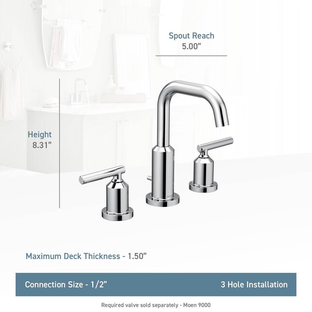 Gibson Two-Handle 8-Inch Widespread High Arc Modern Bathroom Sink Faucet, Valve Required, Chrome