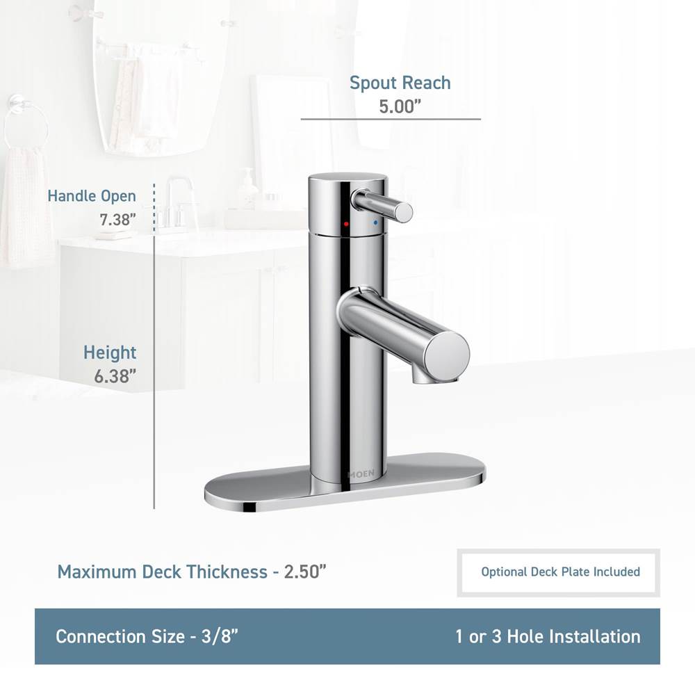 Align One-Handle Modern Bathroom Faucet with Drain Assembly and Optional Deckplate, Chrome