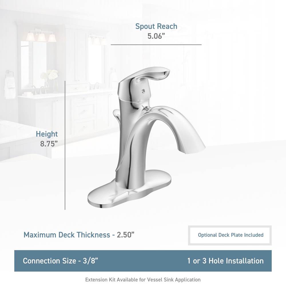 Eva One-Handle Single Hole Bathroom Sink Faucet with Optional Deckplate, Chrome