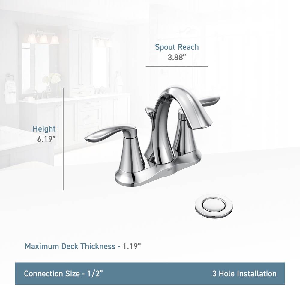 Eva Two-Handle Centerset Bathroom Sink Faucet with Drain Assembly, Chrome