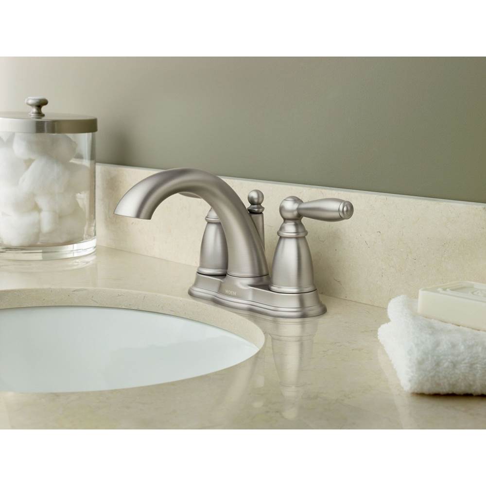 Brantford Two-Handle Low-Arc Centerset Bathroom Faucet with Drain Assembly, Chrome