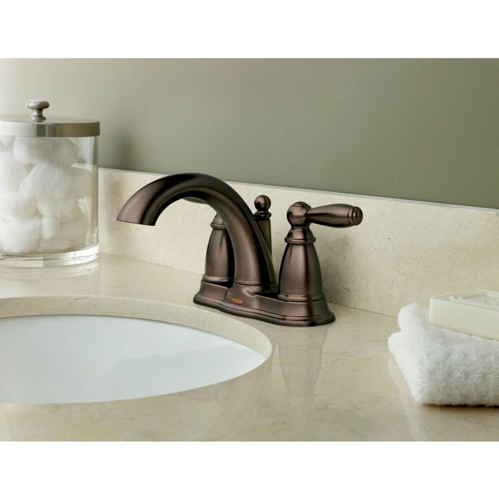 Brantford Two-Handle Low-Arc Centerset Bathroom Faucet with Drain Assembly, Chrome
