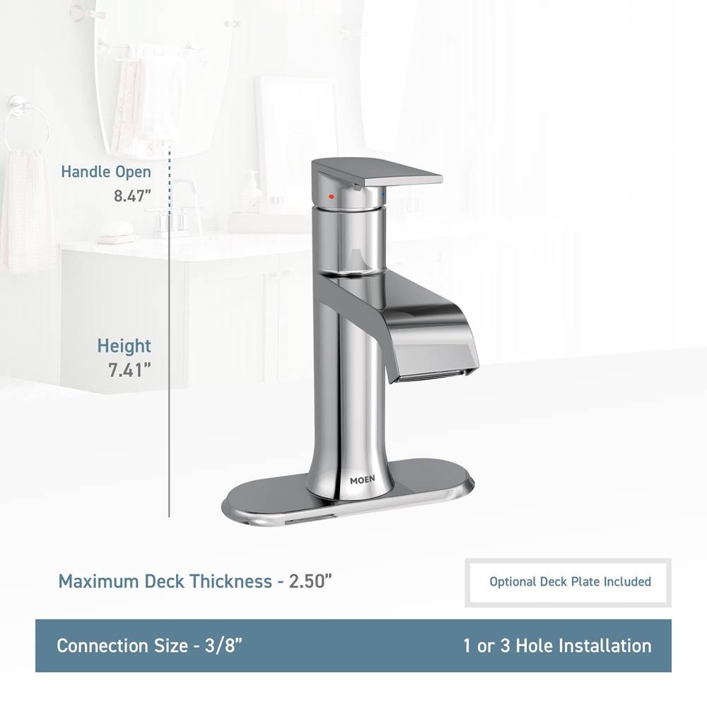 Genta LX One-Handle Single Hole Modern Bathroom Sink Faucet with Optional Deckplate, Chrome