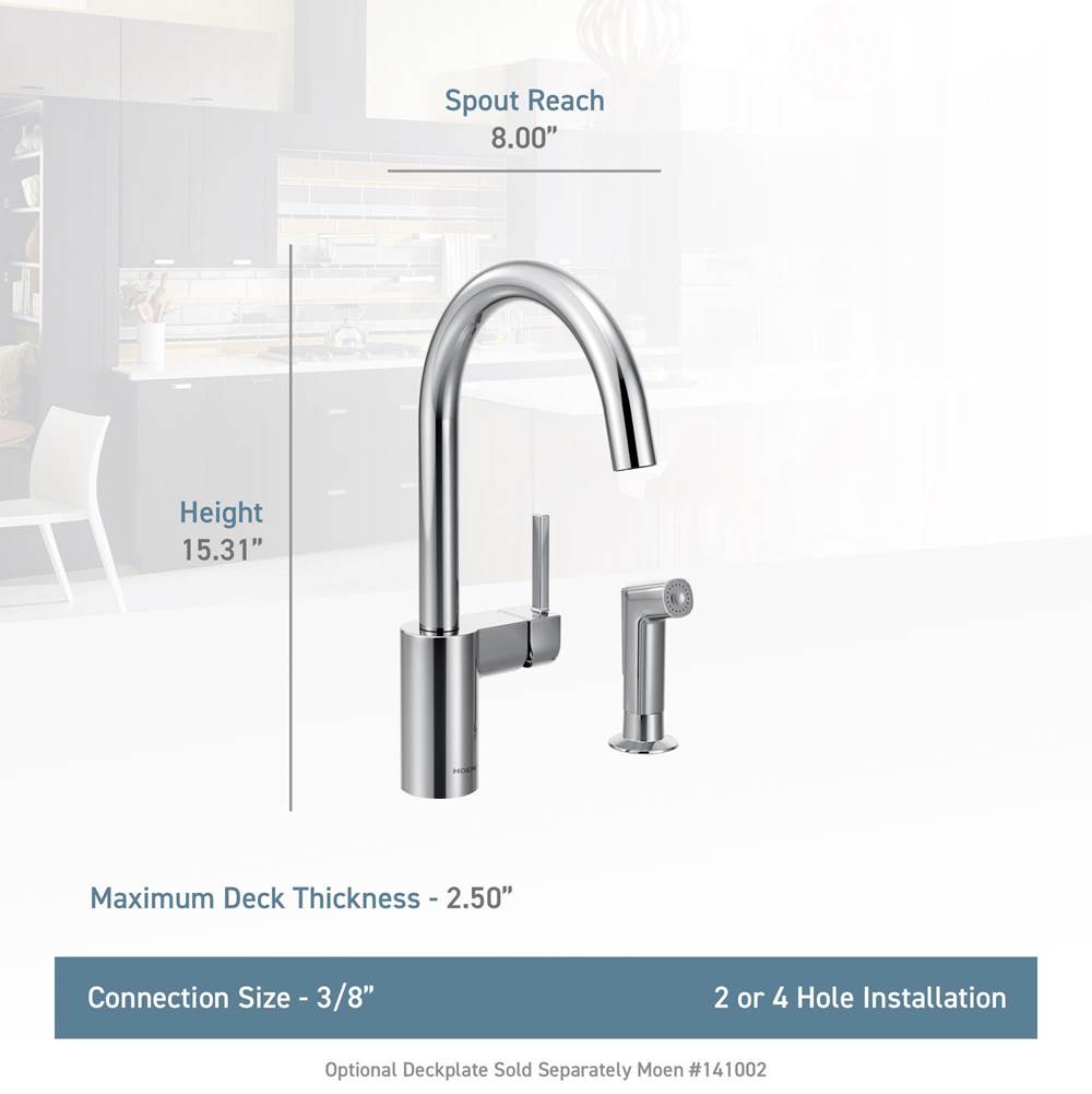 Align One-Handle High-Arc Modern Kitchen Faucet with Side Spray, Chrome
