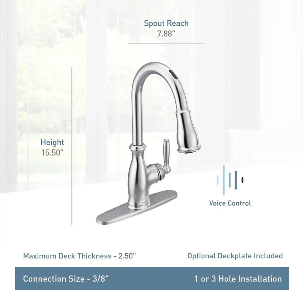 Brantford Smart Faucet Touchless Pull Down Sprayer Kitchen Faucet with Voice Control and Power Boost, Chrome