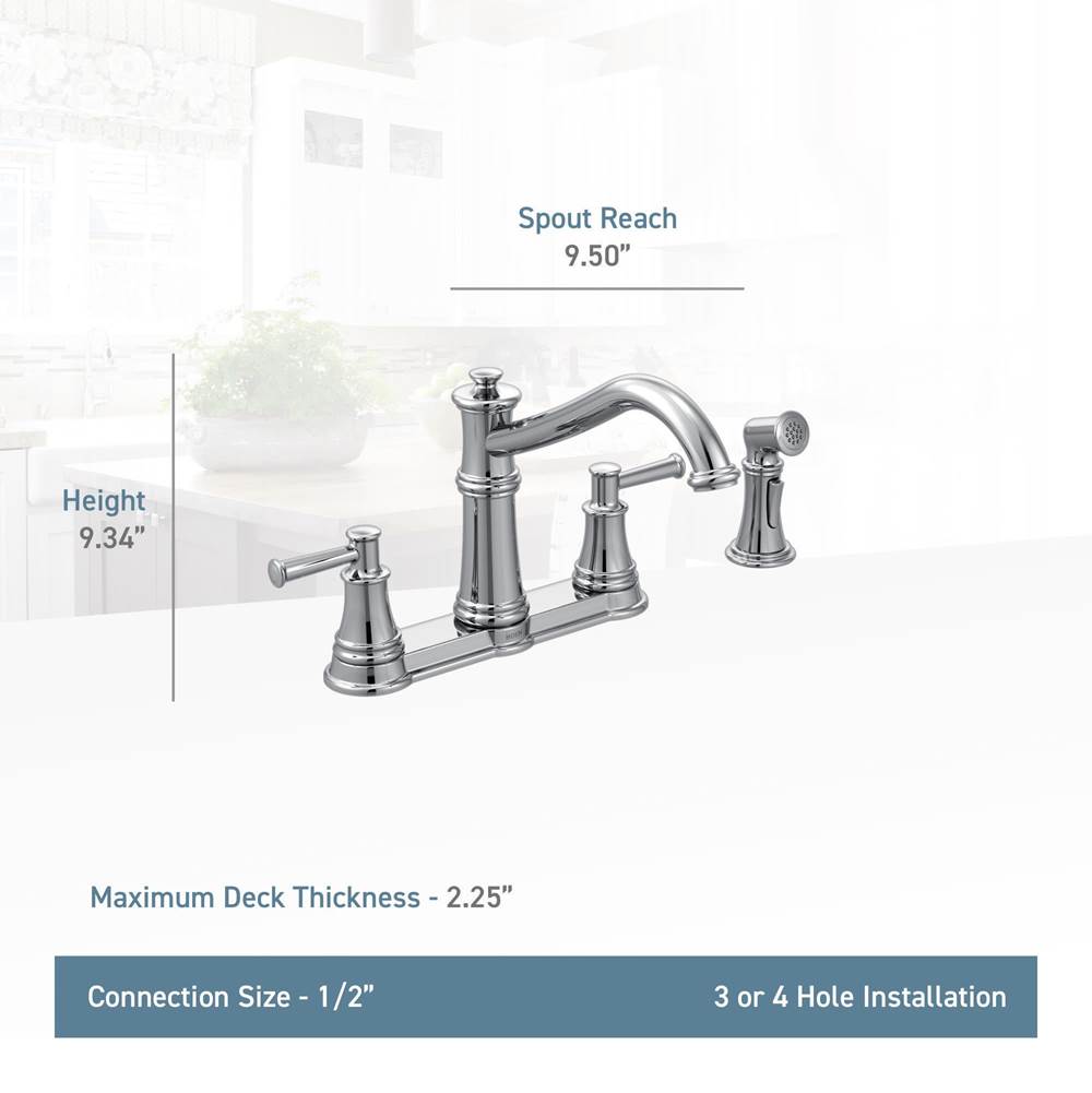Belfield Traditional Two Handle High Arc Kitchen Faucet with Side Spray, Chrome