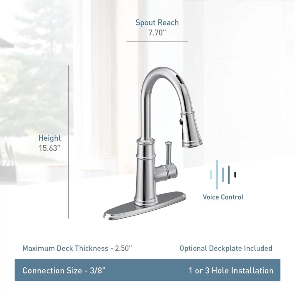 Belfield Smart Faucet Touchless Pull Down Sprayer Kitchen Faucet with Voice Control and Power Boost, Chrome
