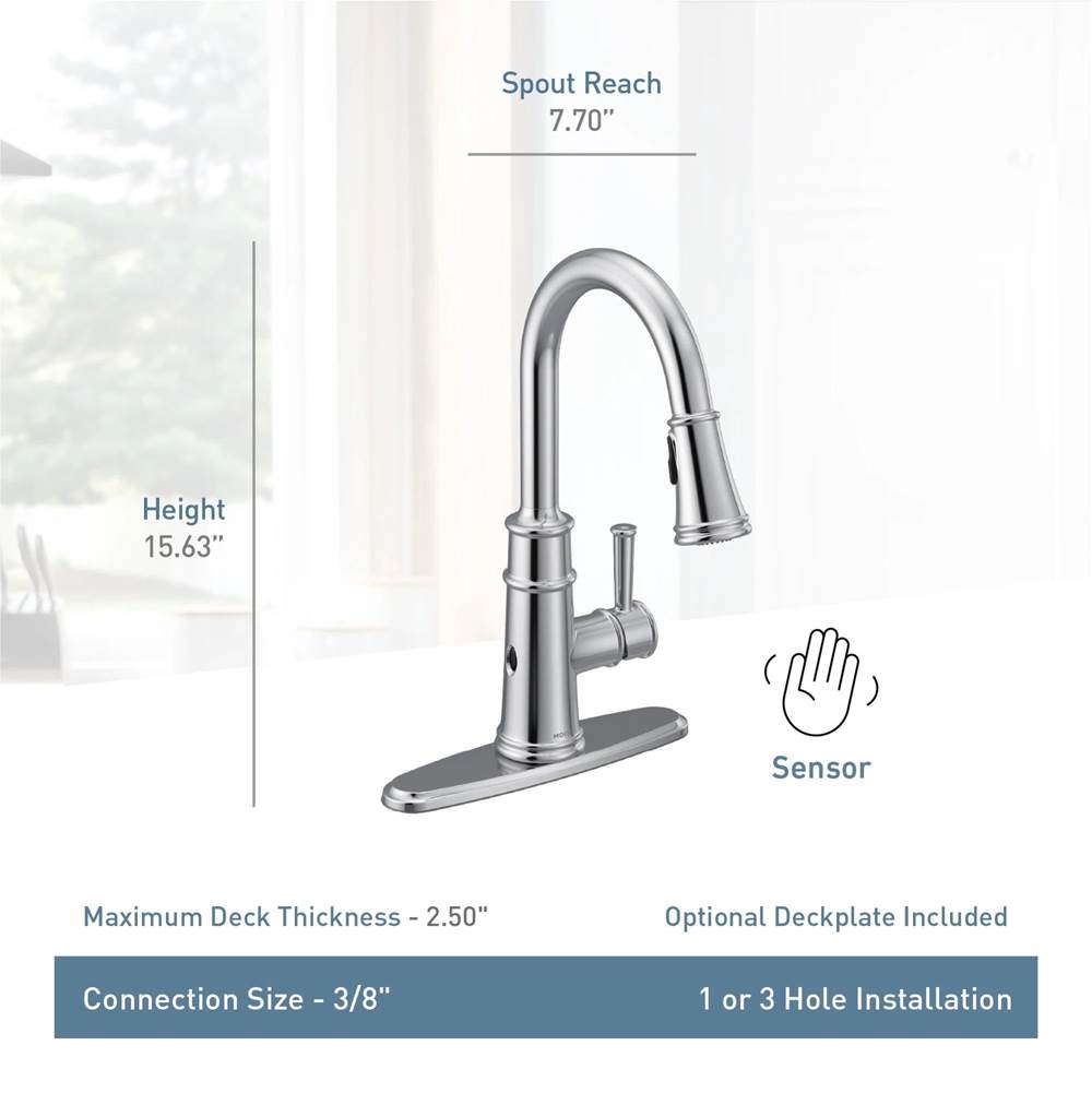 Belfield Smart Faucet Touchless Pull Down Sprayer Kitchen Faucet with Voice Control and Power Boost, Chrome